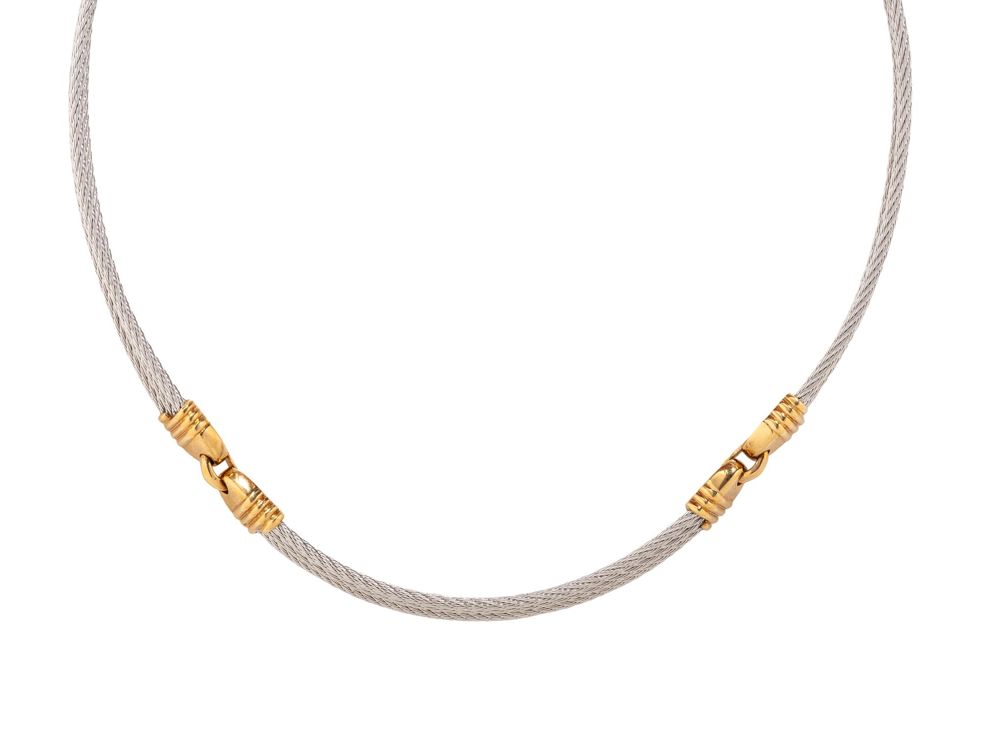 FRED PARIS, YELLOW GOLD AND STAINLESS STEEL 'FORCE 10' NECKLACE
