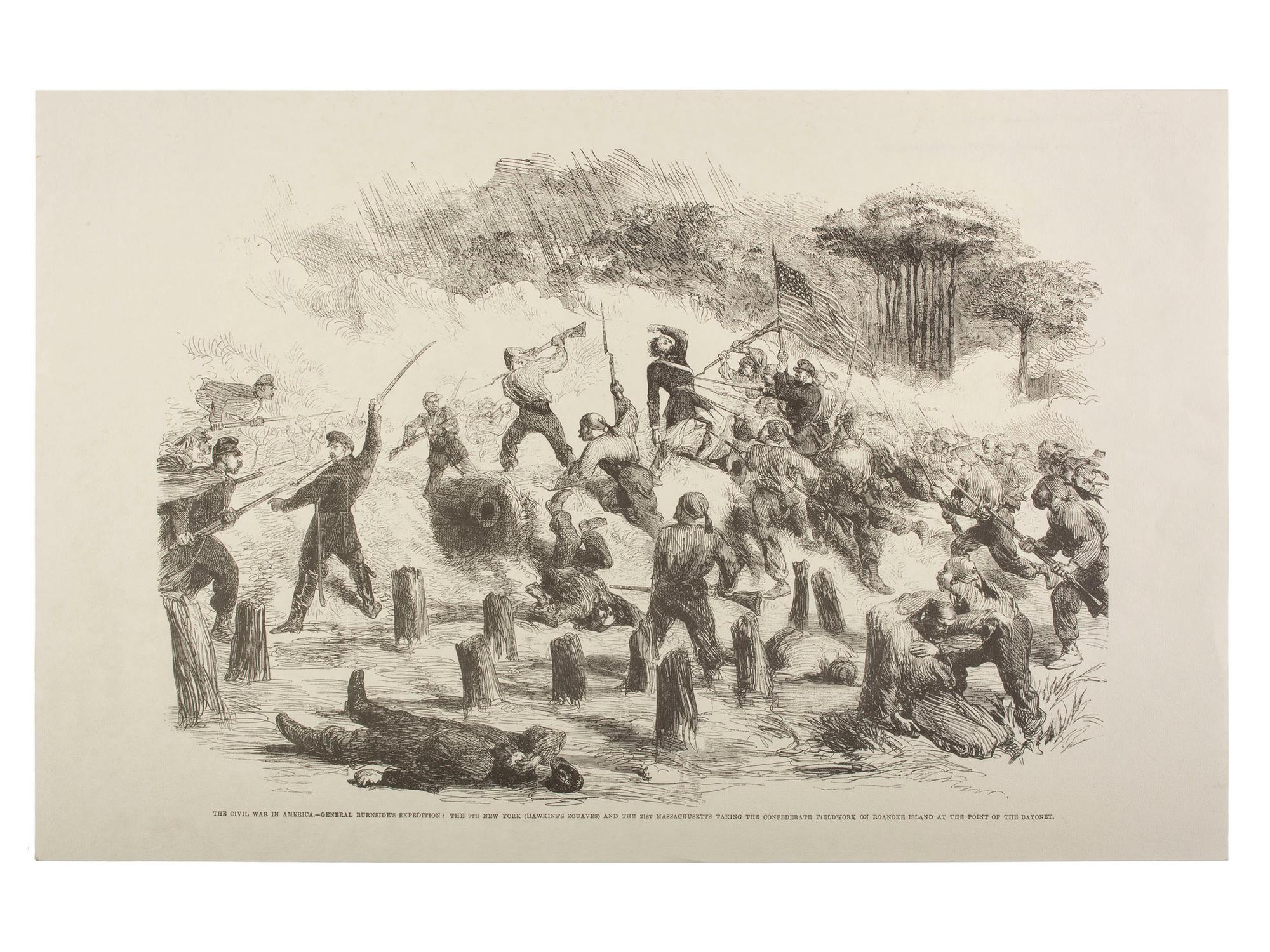 [HAWKINS' ZOUAVES]. An archive of prints, newspapers, and ephemera related to Burnside's North Carolina Expedition and the Battle of Roanoke Island, 1862, comprising: