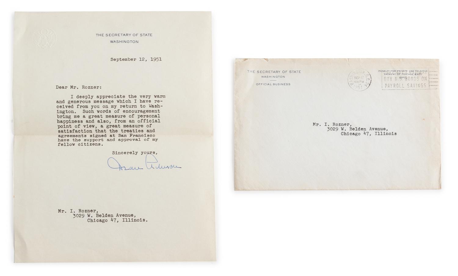 A Dean Archeson Signed Letter