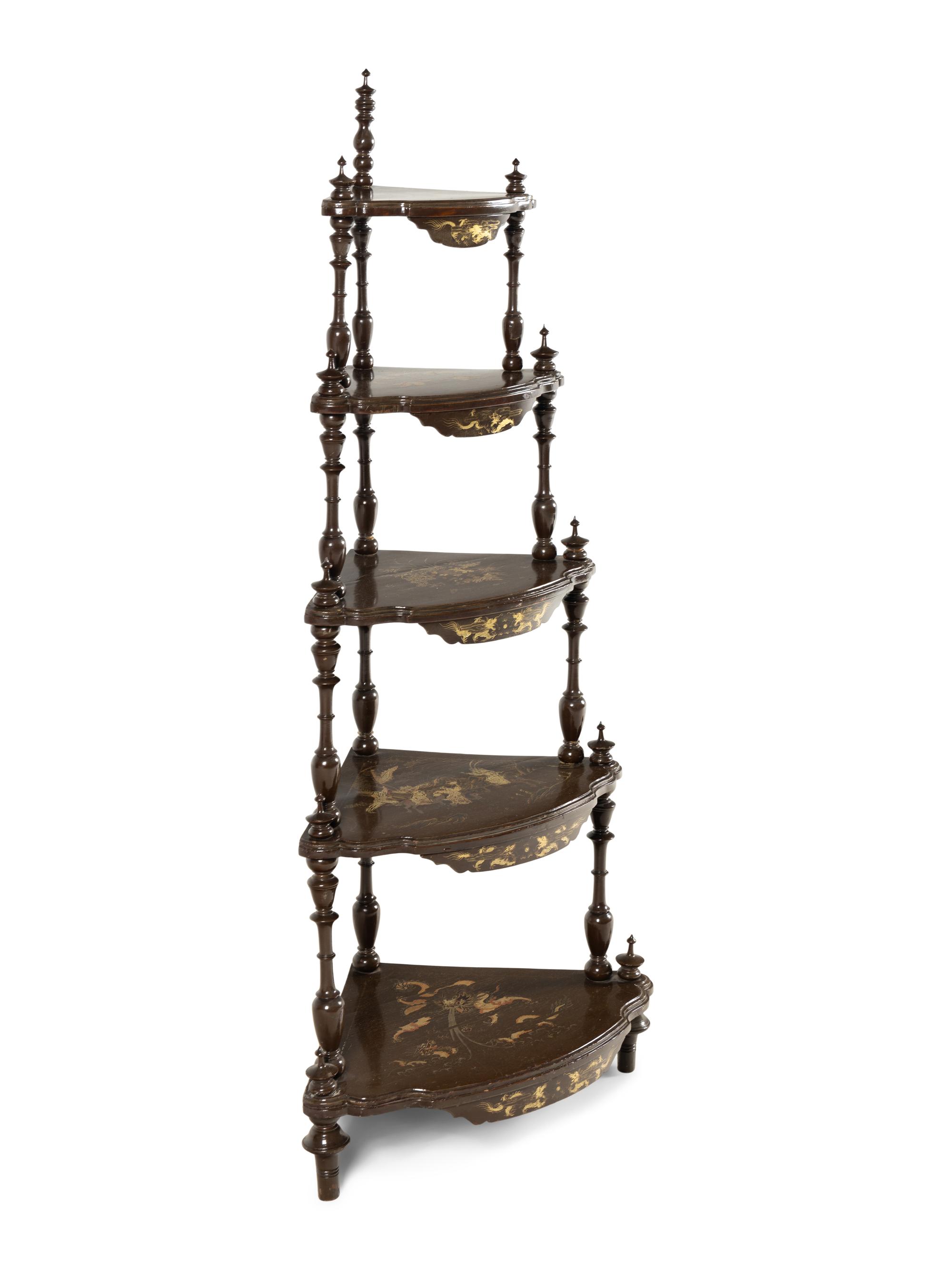 An English Gilt-Japanned Corner Etagere