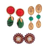 Three Pairs of Earrings: One Chanel, One Judith Leiber, and One Isabel Canovas