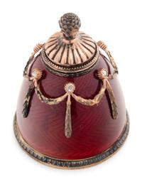 A Russian Silver, Diamond and Guilloché Enamel Perfume Bottle Attributed to Fabergé
