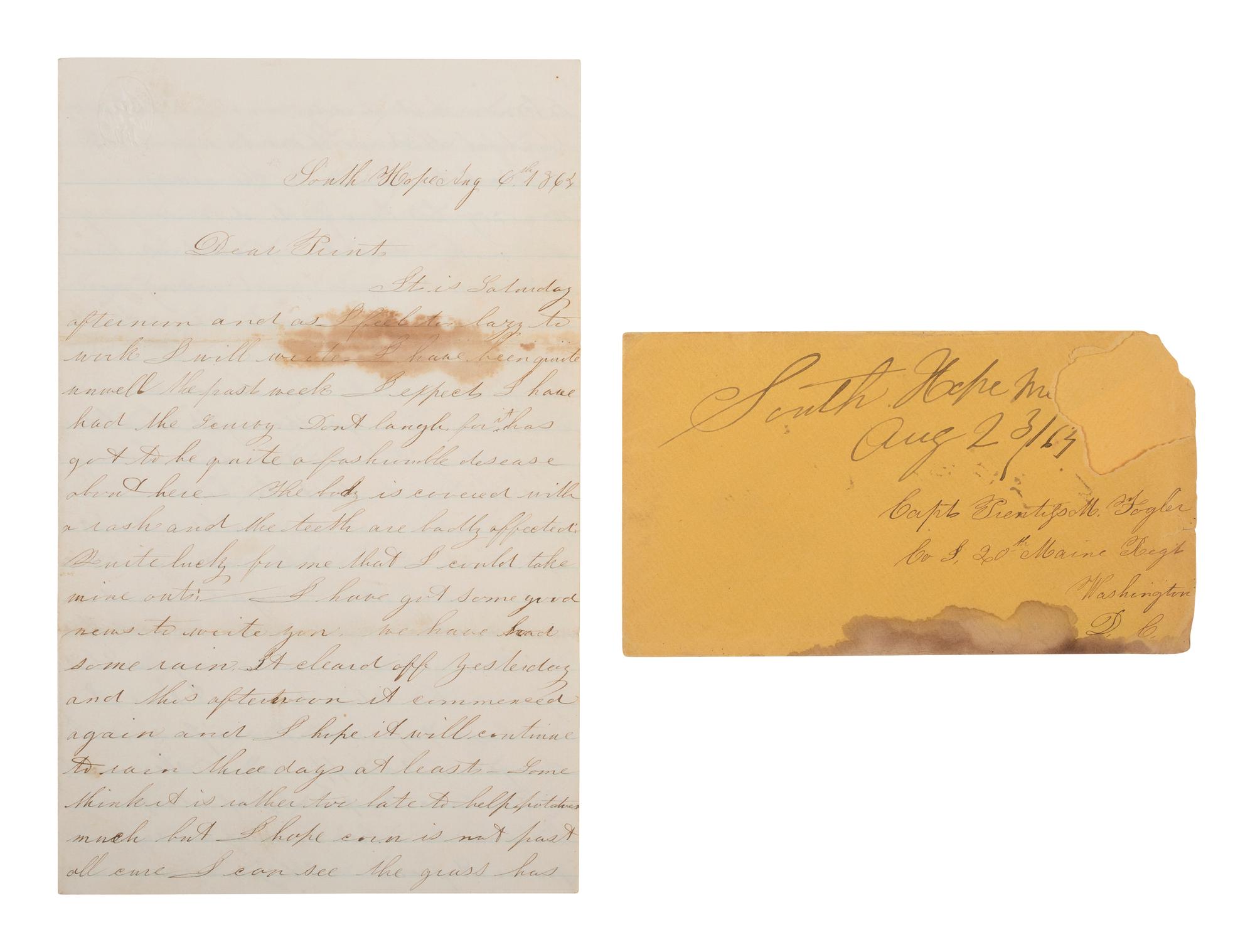 [CIVIL WAR]. Letter to Capt. Fogler of the famed 20th Maine, speculating about CSA poisoning bullets