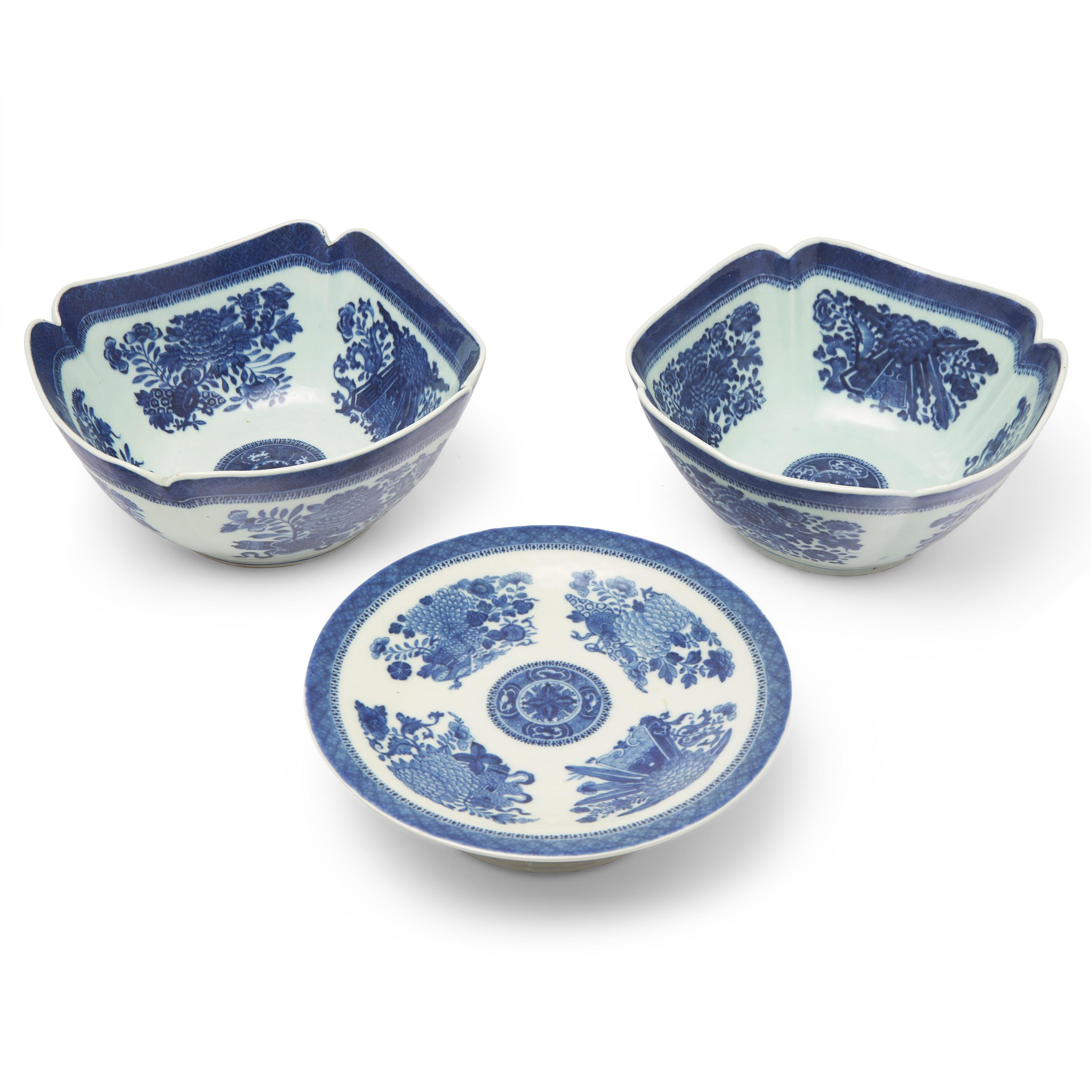 Three Chinese Export Porcelain Blue Fitzhugh Tablewares