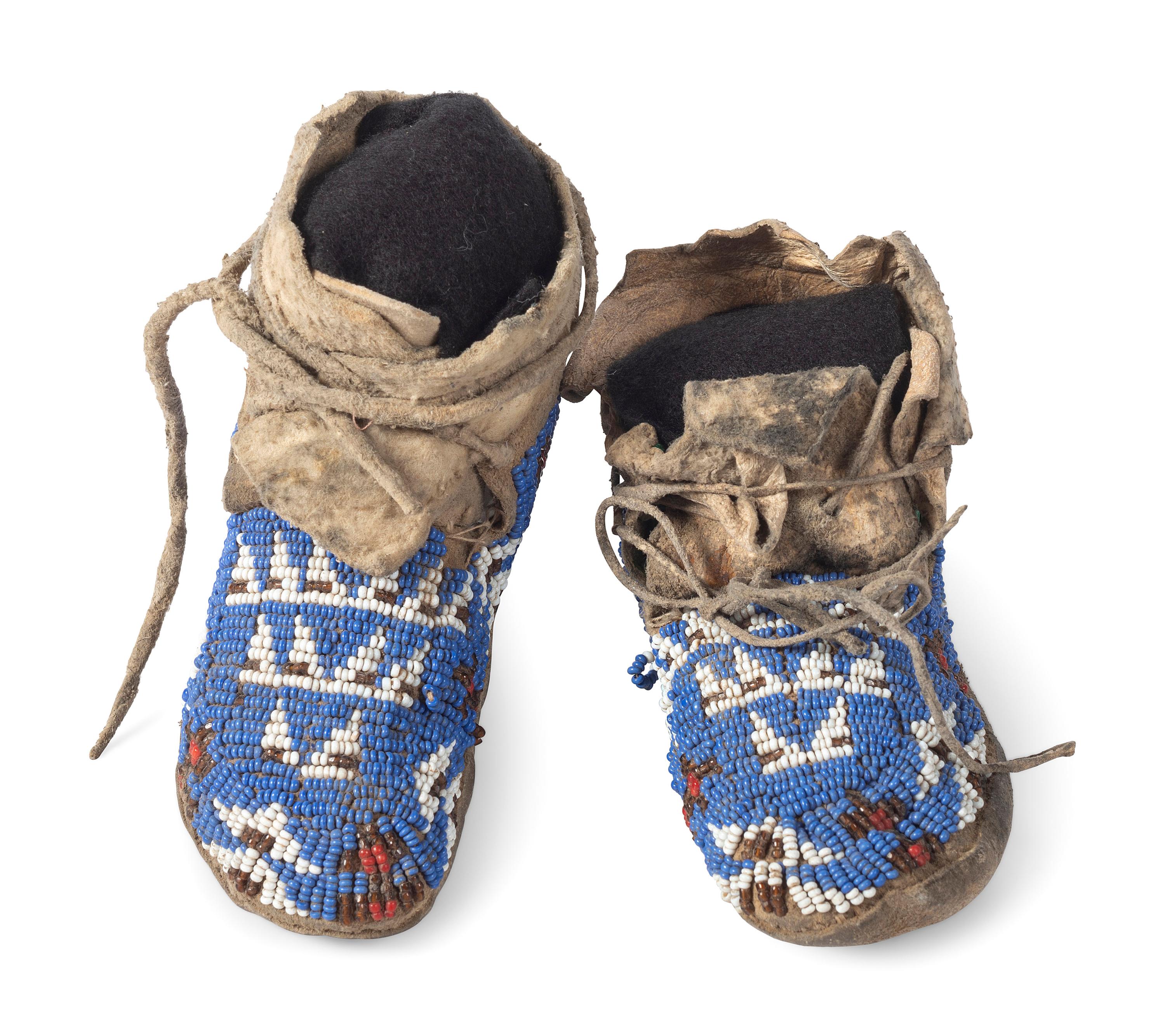 Northern Plains Toddler's Beaded Buffalo Hide Hightop Moccasins