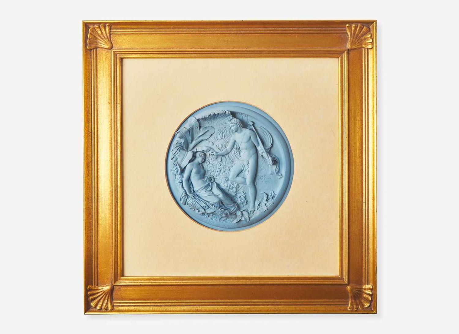 A Rare English Blue Jasperware 'Oberon and Titania' Plaque