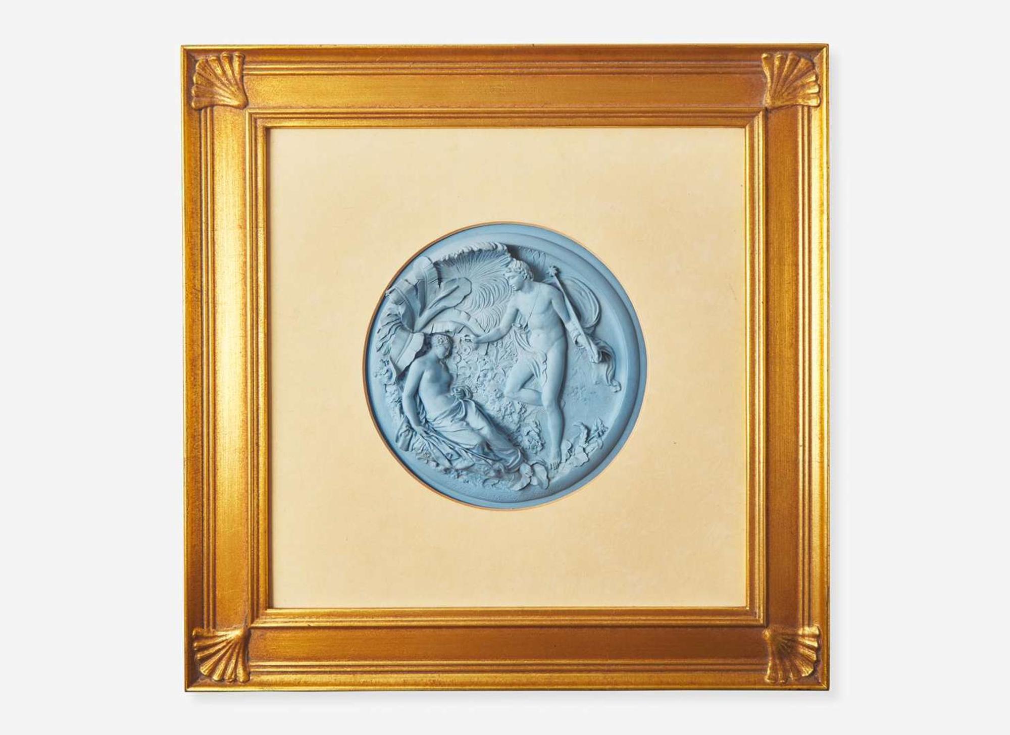 A Rare English Blue Jasperware 'Oberon and Titania' Plaque