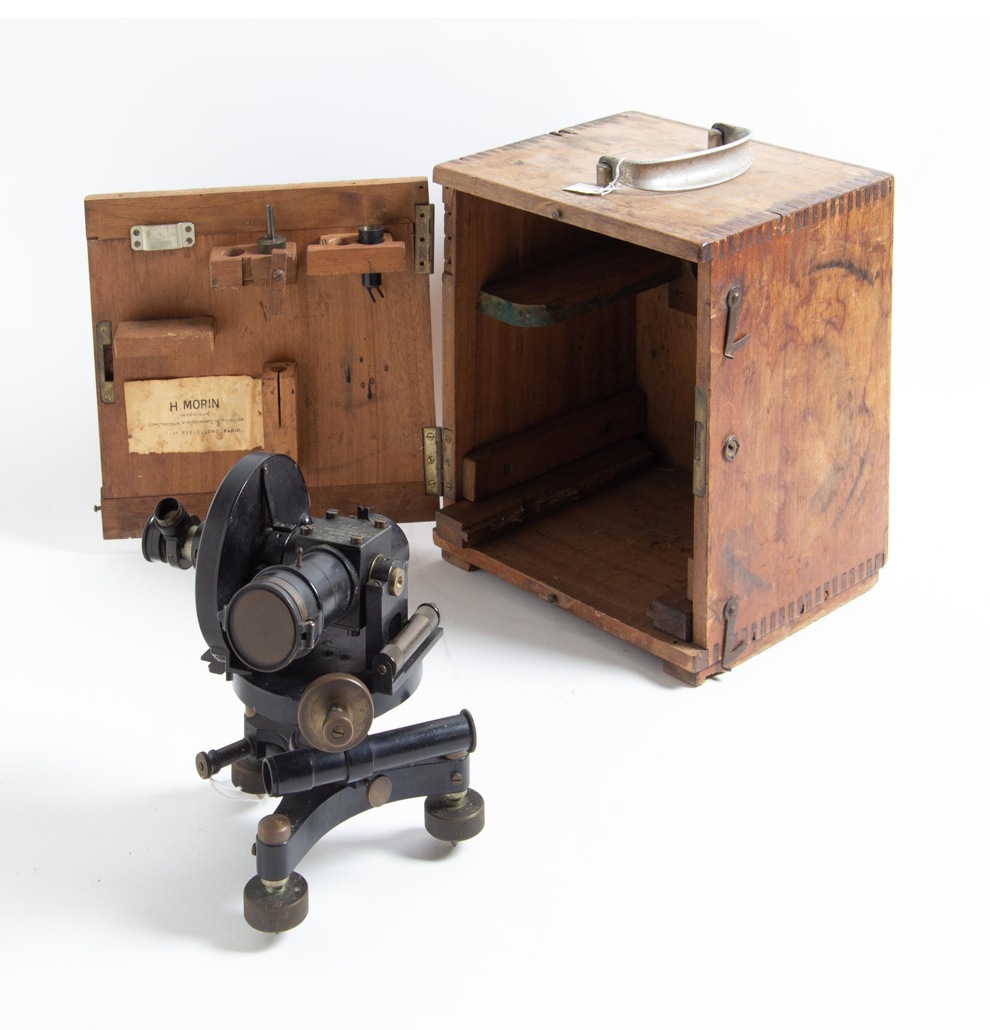 A French Black Lacquered Theodolite Height of theodolite 8 1/2 inches. — H. MORIN, PARIS, EARLY 20TH CENTURY