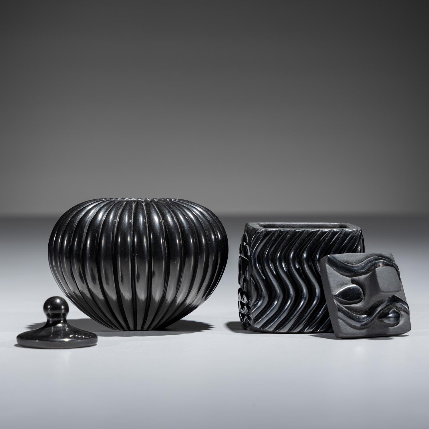Carved Blackware Pottery Jars