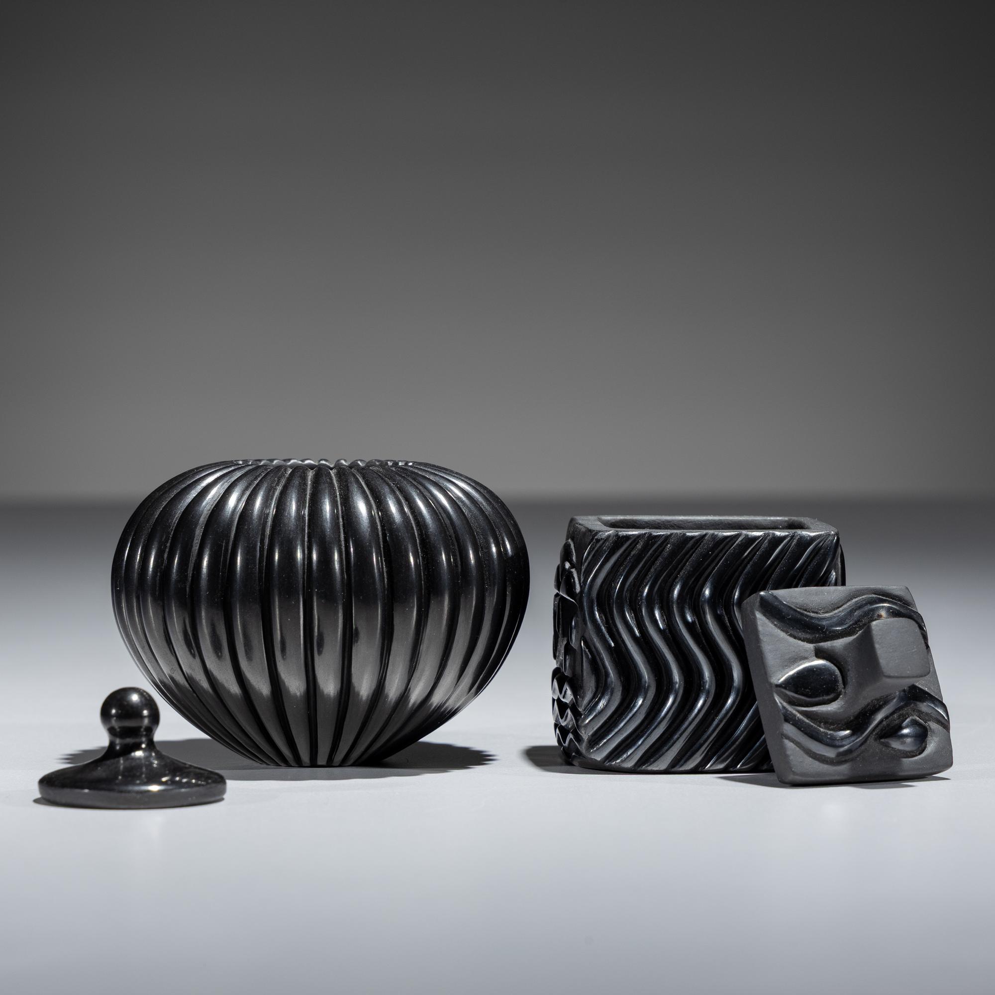 Carved Blackware Pottery Jars