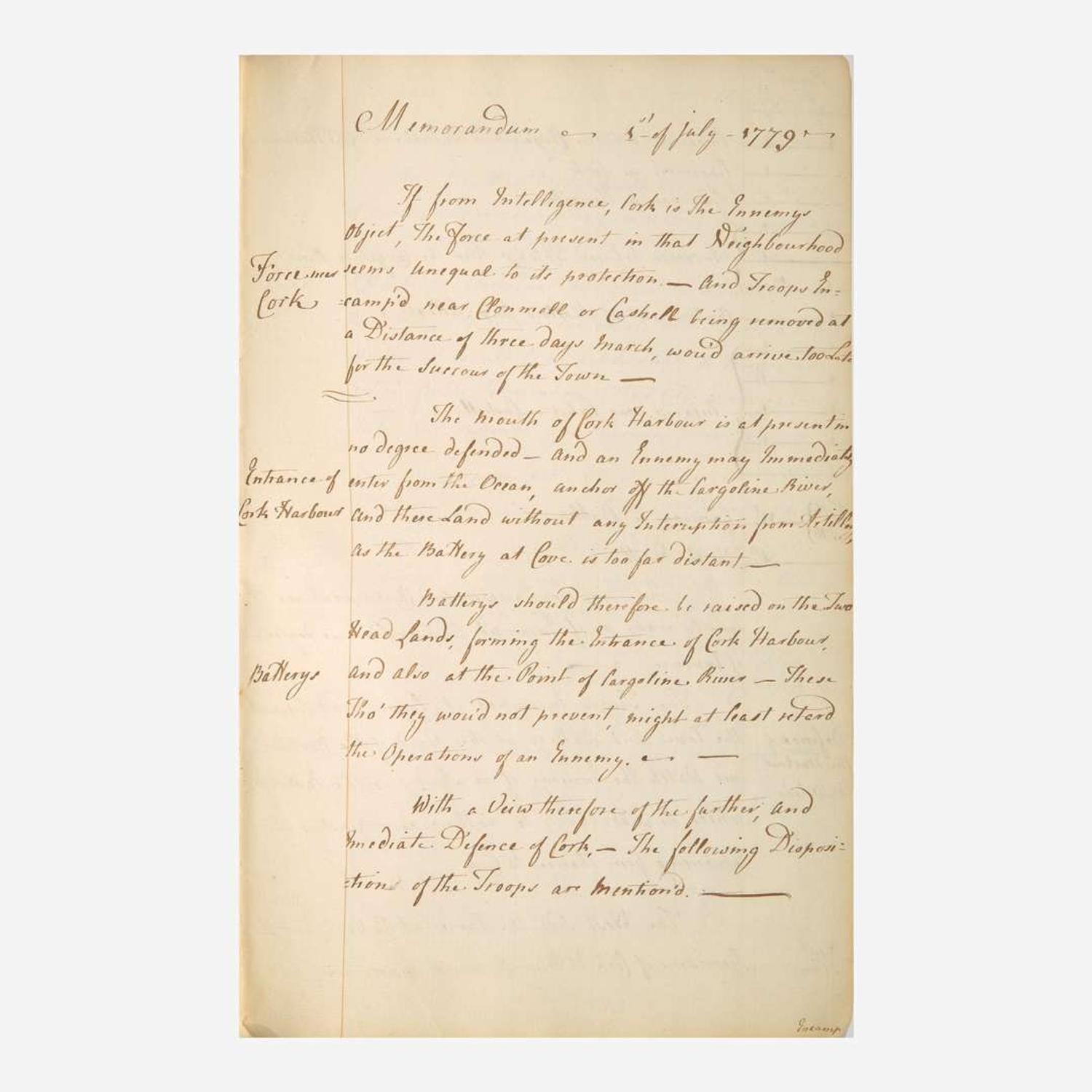 [American Revolution] [Clinton, Henry] (Dundas, David) Plan of Defence for Ireland