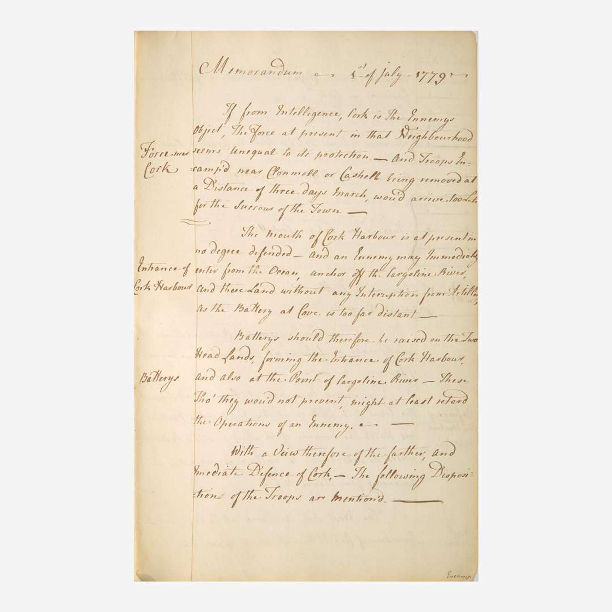[American Revolution] [Clinton, Henry] (Dundas, David) Plan of Defence for Ireland