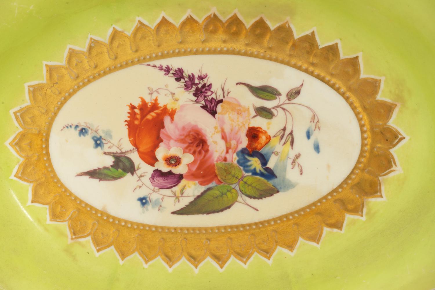 A Pair of English Porcelain Parcel Gilt Lozenge-Shaped Dishes