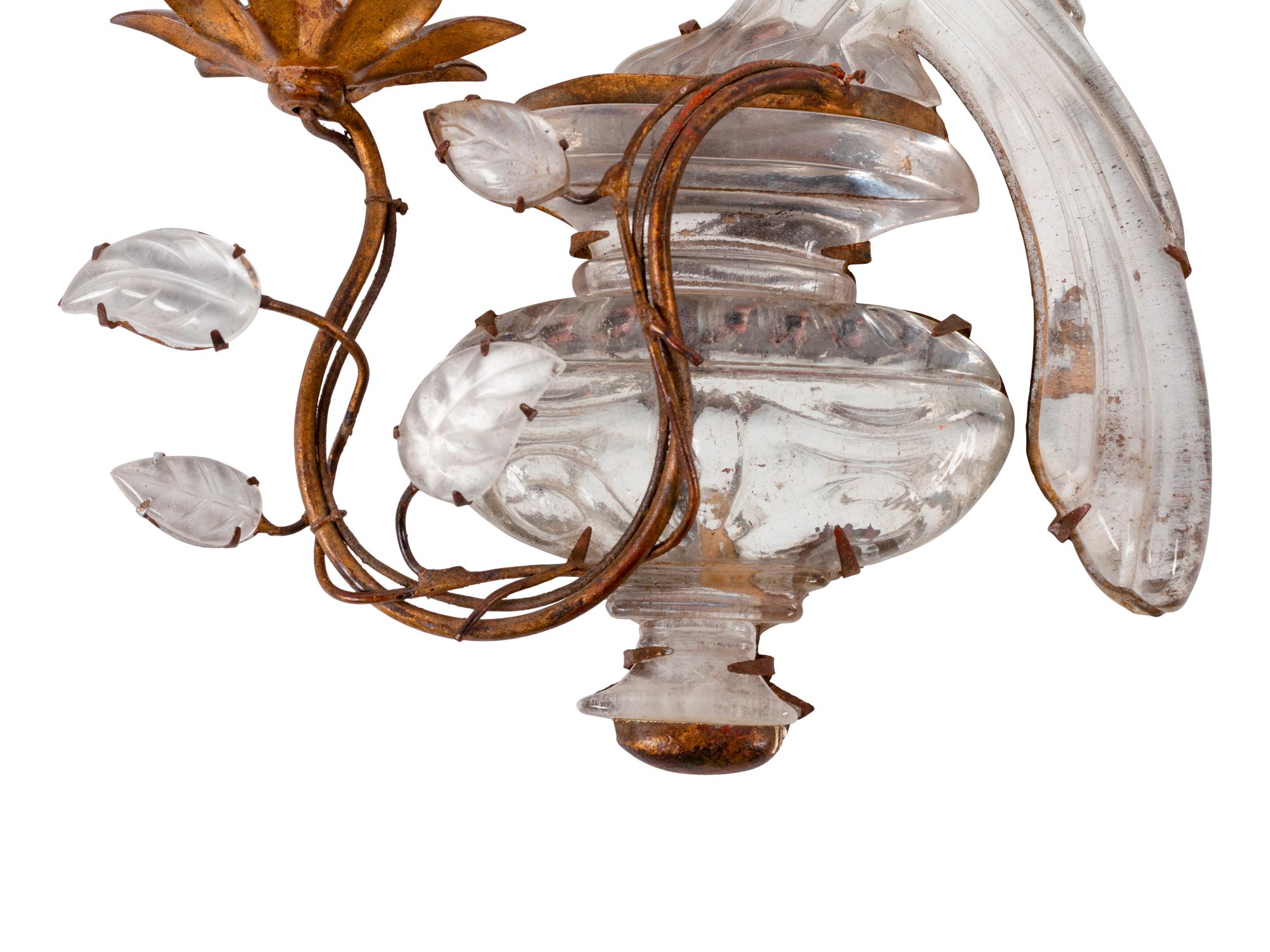 A Pair of Gilt Metal and Glass Single-Light Sconces in the Style of Maison Baguès