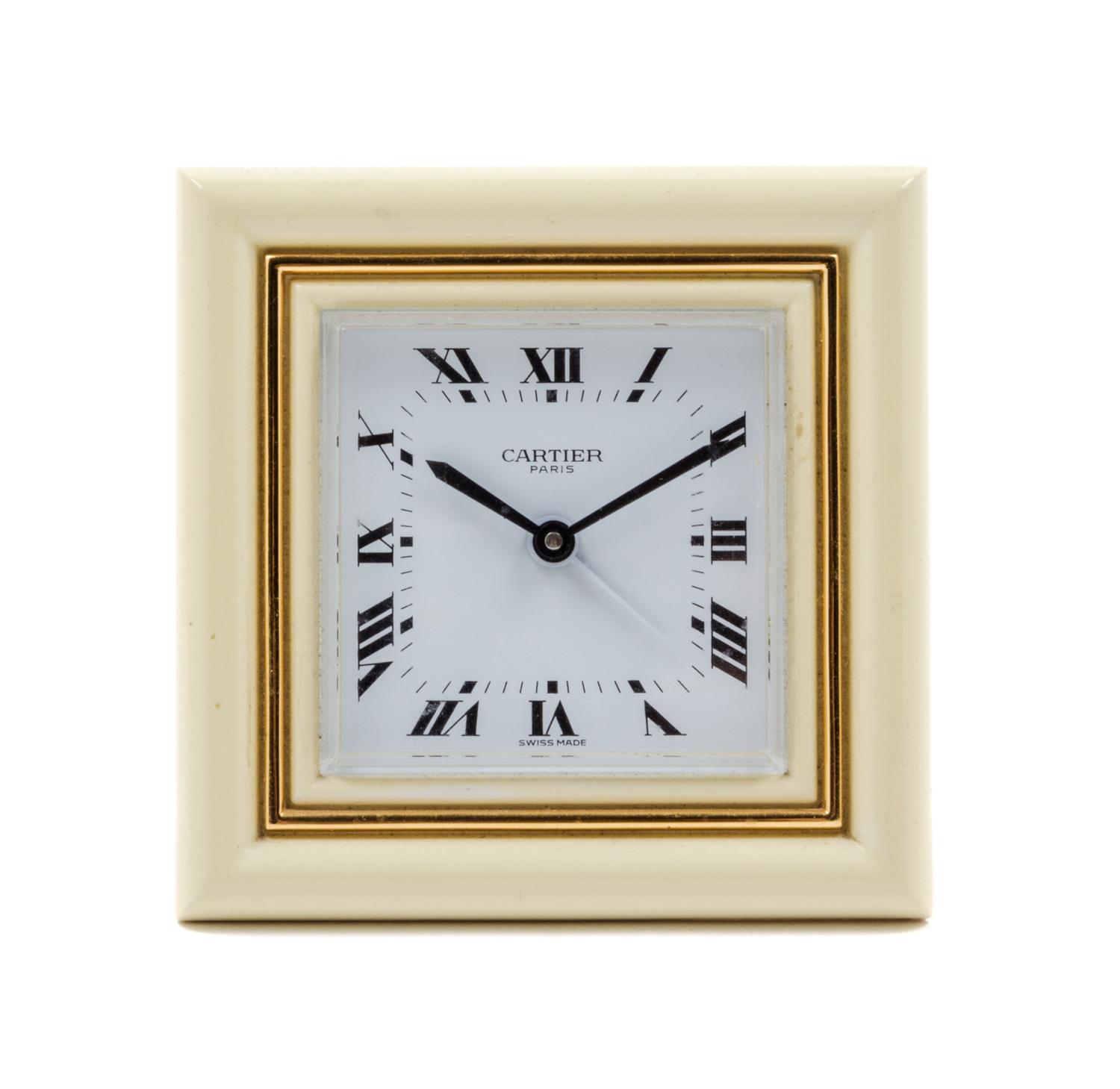A Cartier Desk Clock Height 3 x width 3 inches.