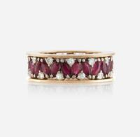 A ruby, diamond, and gold eternity band