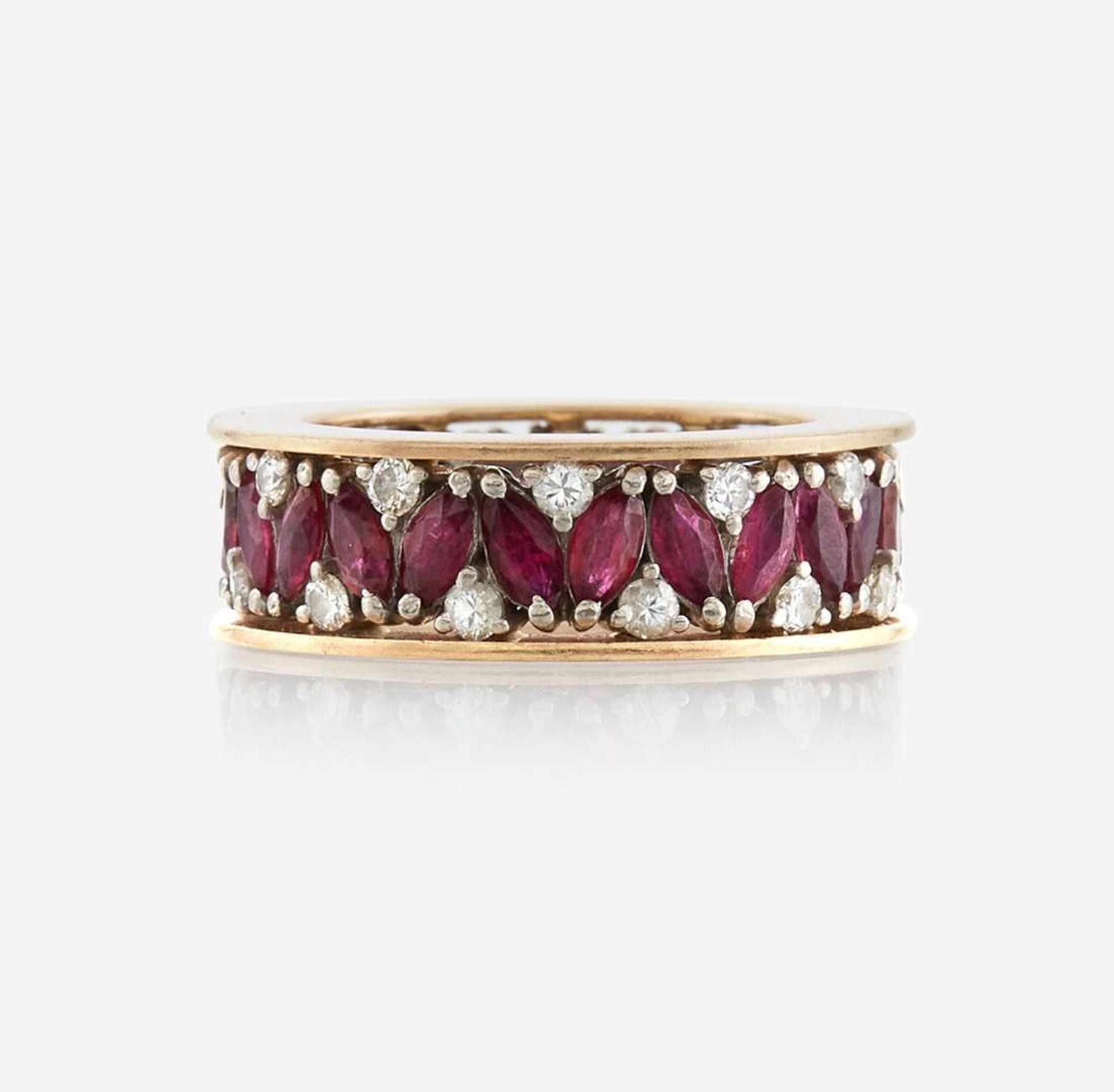 A ruby, diamond, and gold eternity band