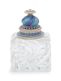 A Russian Silver and Enameled Cut Glass Inkwell