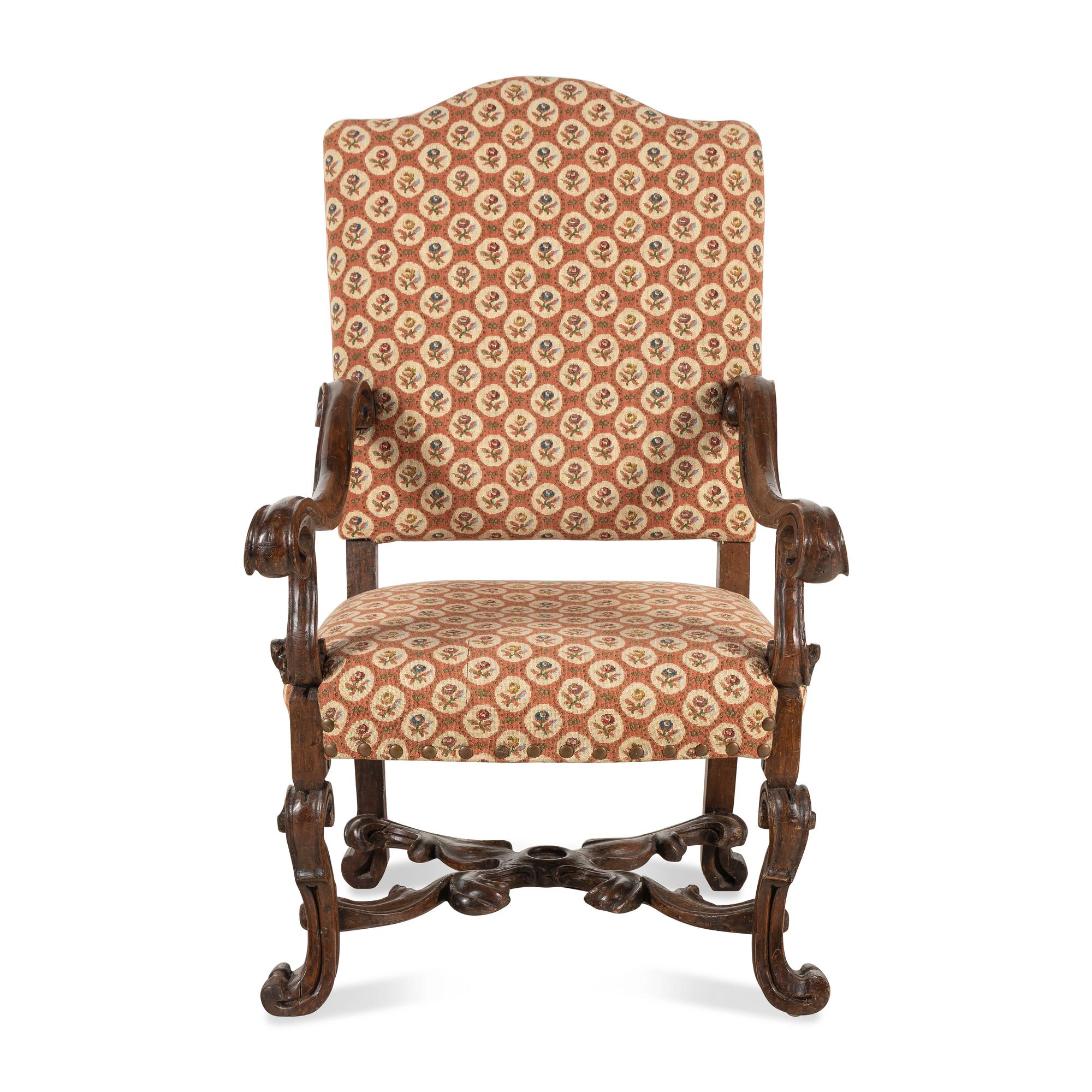 An Italian Baroque Walnut Armchair