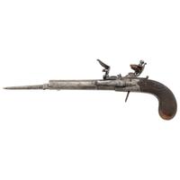 Flint Box Lock Twist Off Barrel Pistol with Snap Bayonet by Henry Nock