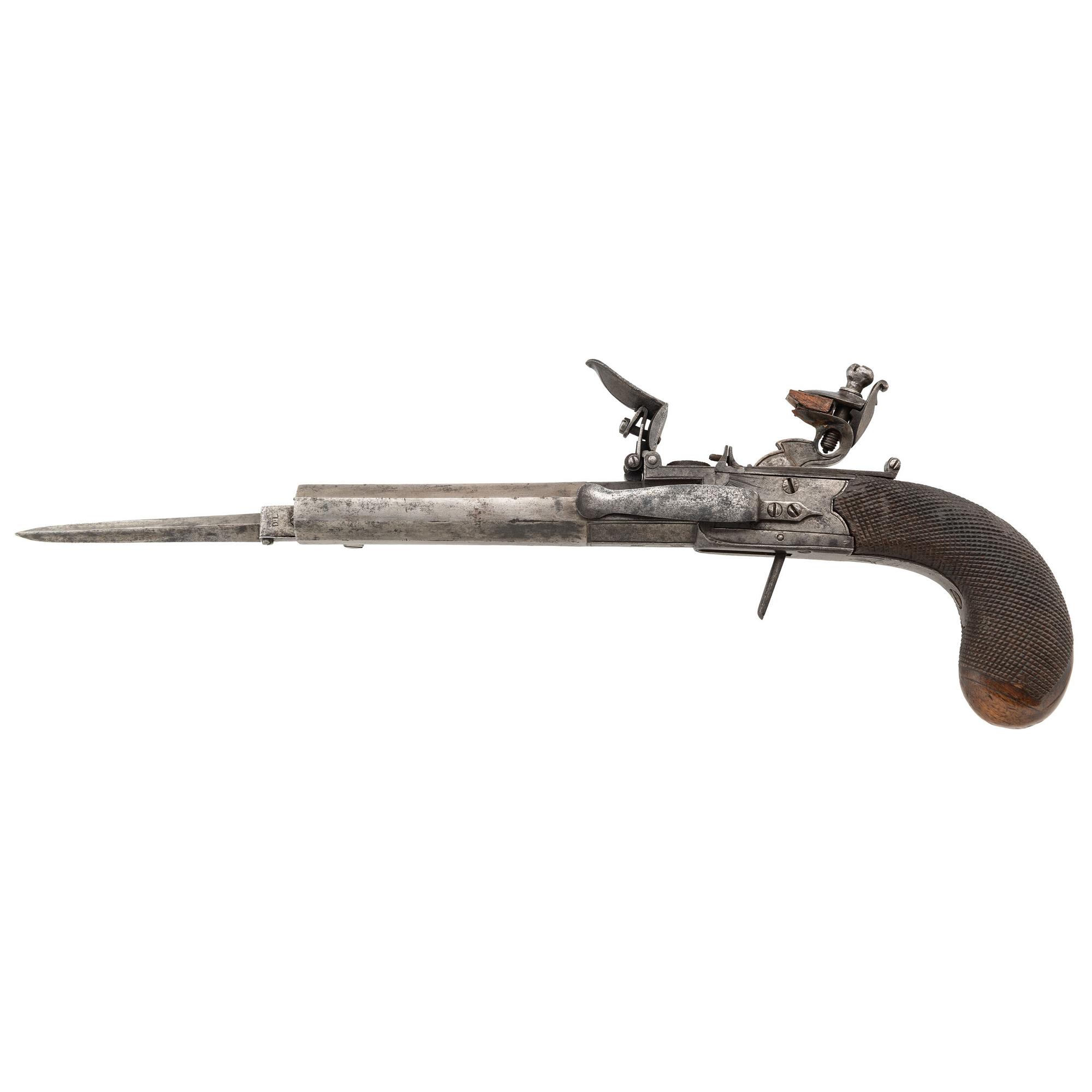 Flint Box Lock Twist Off Barrel Pistol with Snap Bayonet by Henry Nock