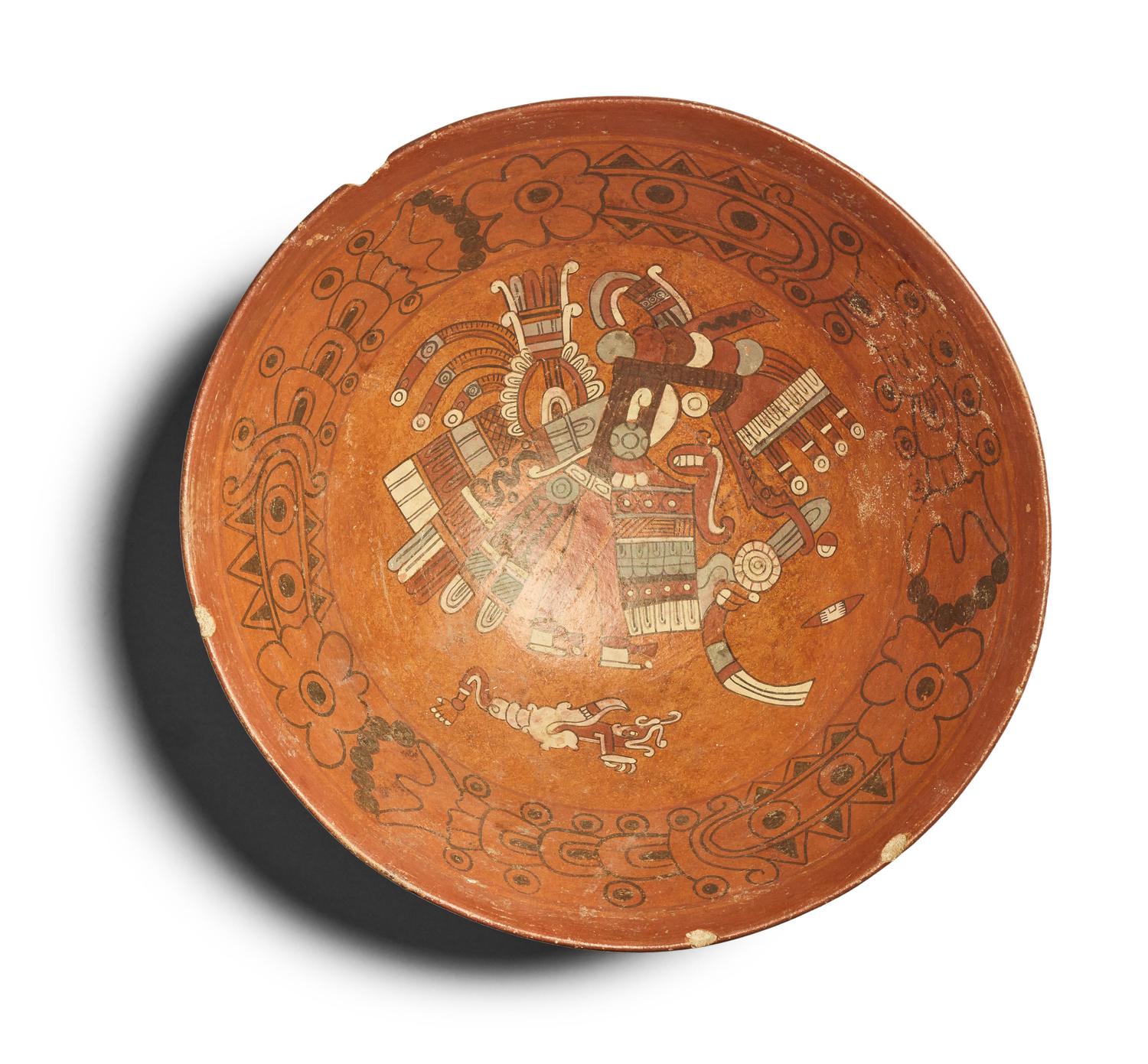 A Maya Polychrome Terracotta Bowl with Gods and Glyphs