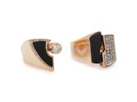 COLLECTION OF YELLOW GOLD, ONYX AND DIAMOND RINGS