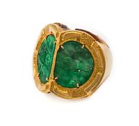 An 18 Karat Yellow Gold and Carved Jade Ring, David Webb, 16.20 dwts.