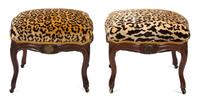A Pair of Louis XV Style Carved Mahogany Taborets Height 16 x width 19 x depth 19 inches. — 19TH CENTURY