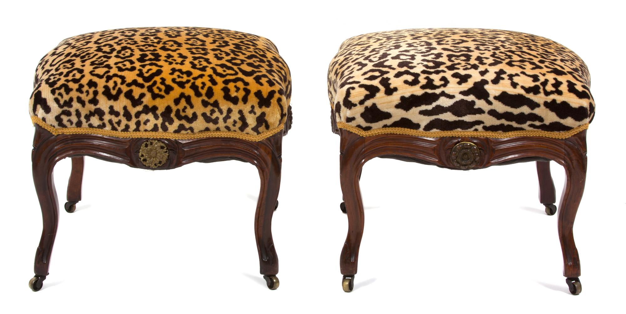 A Pair of Louis XV Style Carved Mahogany Taborets Height 16 x width 19 x depth 19 inches. — 19TH CENTURY