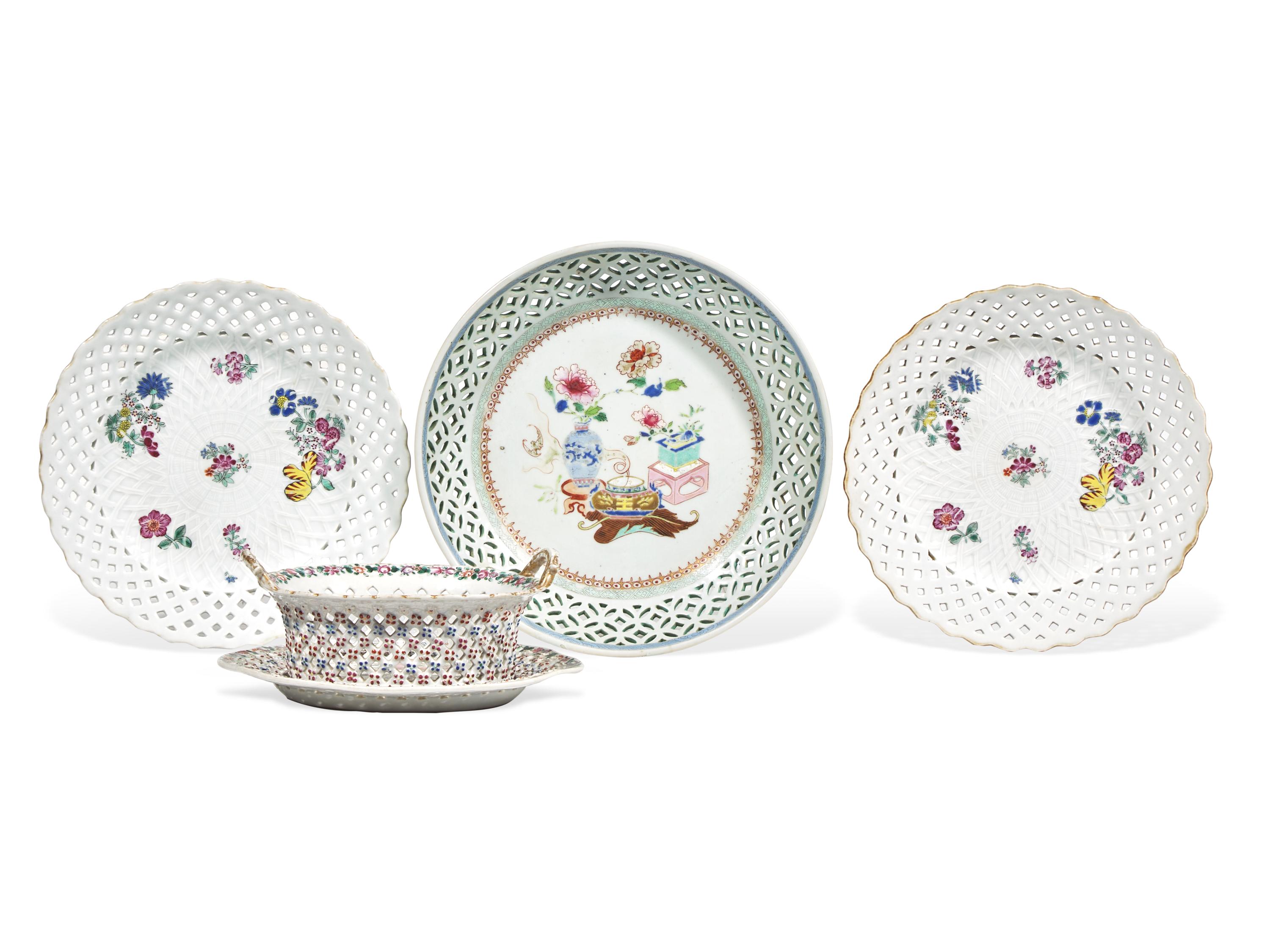 Five Chinese Export Porcelain Reticulated Table Articles