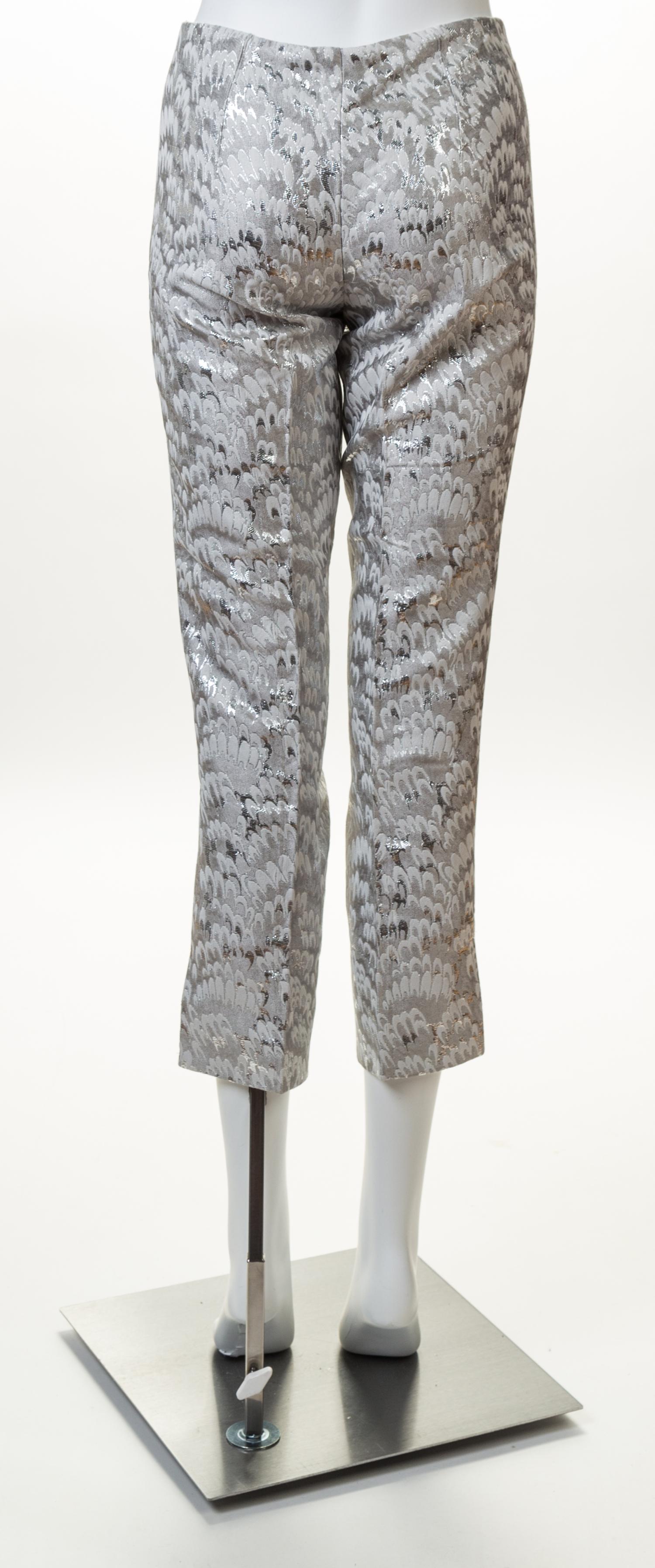 A Pair of Dolce & Gabbana Silver Metallic Print Pants, Size 40.