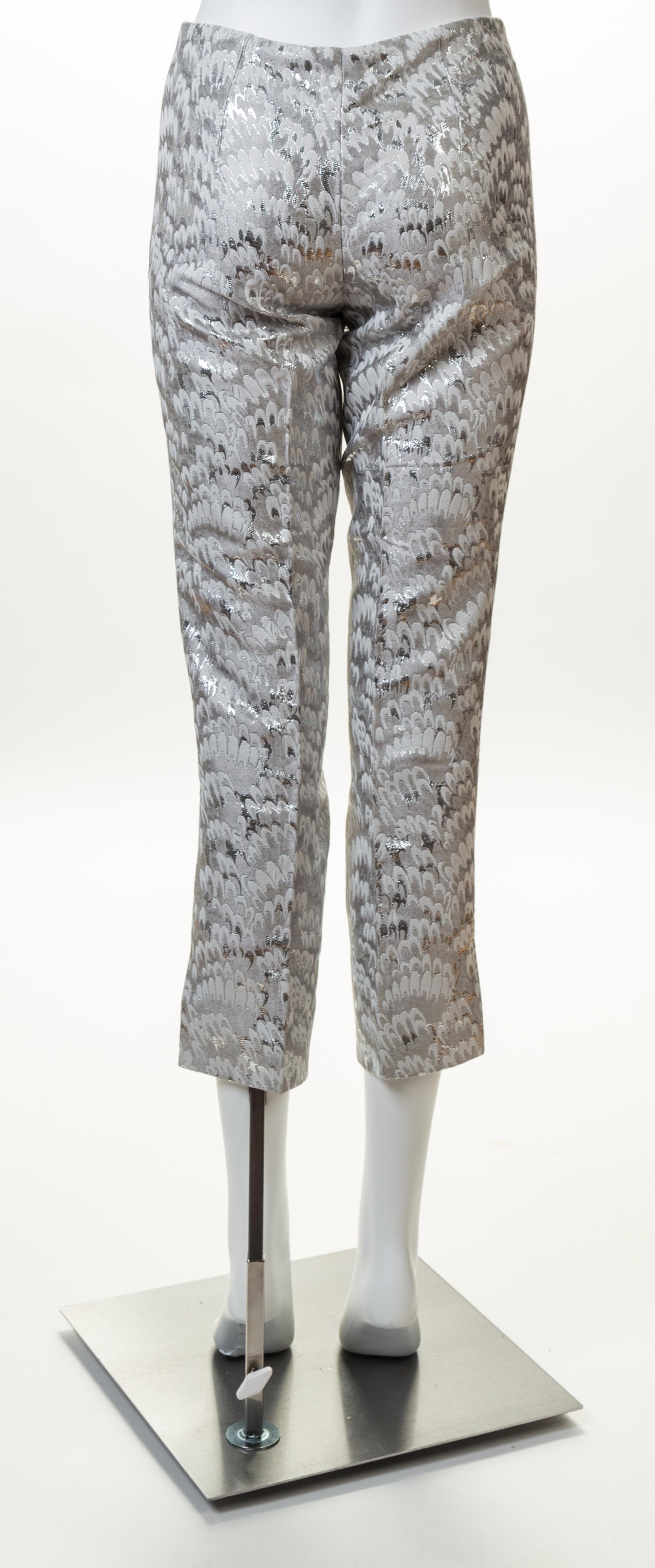 A Pair of Dolce & Gabbana Silver Metallic Print Pants, Size 40.