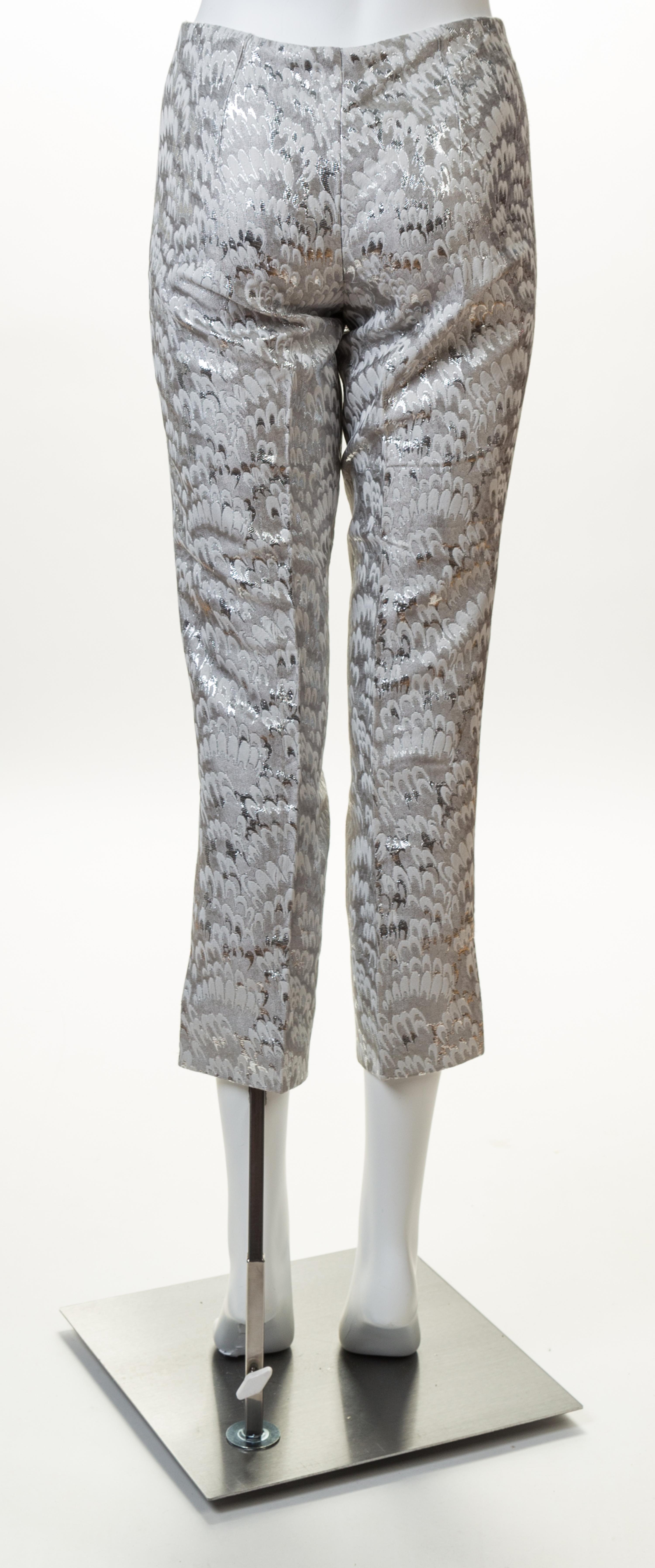 A Pair of Dolce & Gabbana Silver Metallic Print Pants, Size 40.