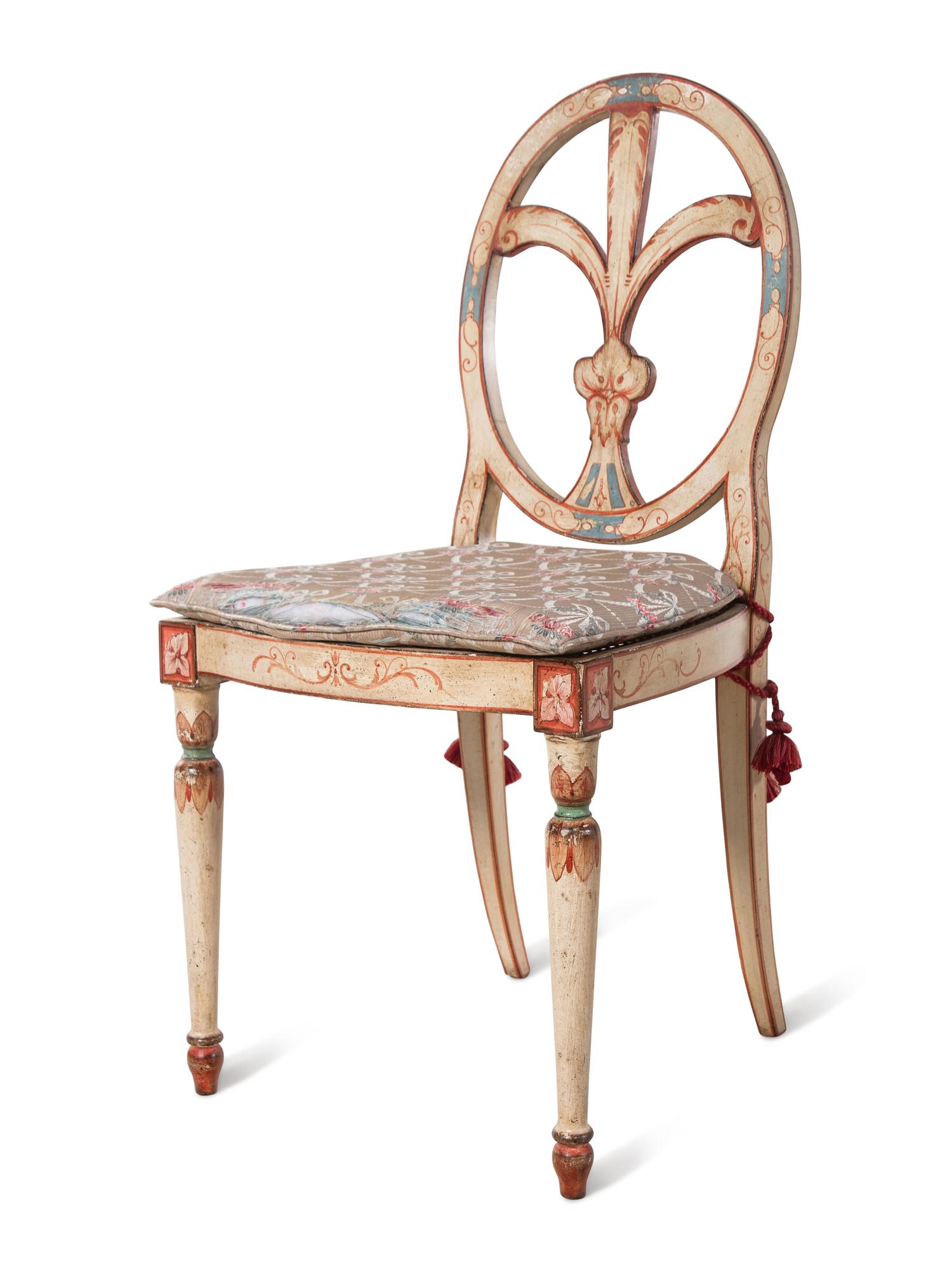 An Italian Painted Slant-Front Desk and Side Chair