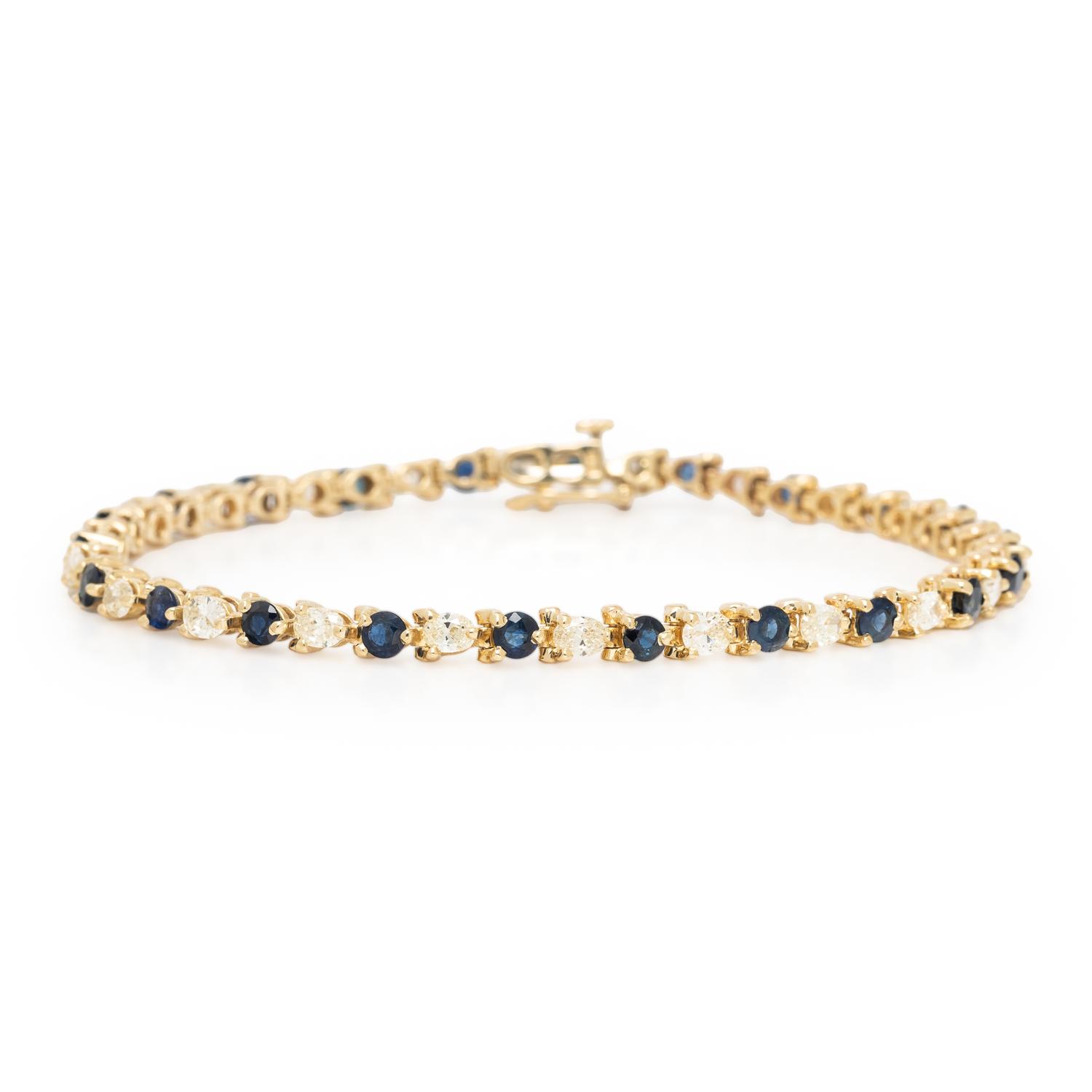 Diamond, Sapphire, and Yellow Gold Line Bracelet