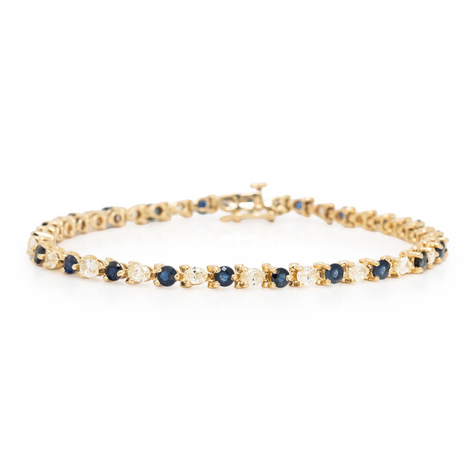 Diamond, Sapphire, and Yellow Gold Line Bracelet