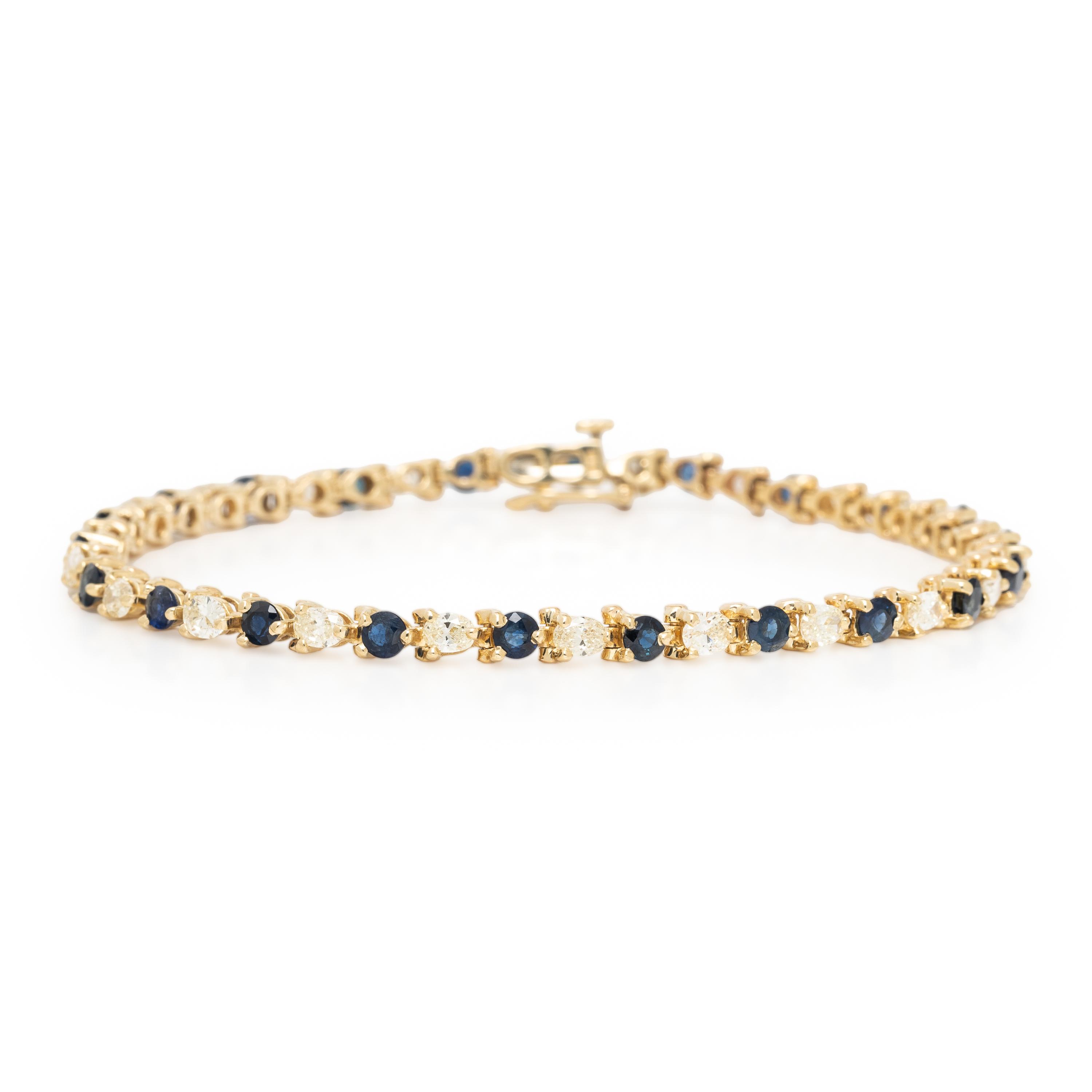 Diamond, Sapphire, and Yellow Gold Line Bracelet