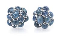 A Pair of 18 Karat White Gold and Sapphire Cluster Earrings, Seaman Schepps, 24.45 dwts.
