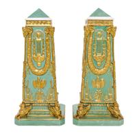 A Pair of Neoclassical Porcelain Obelisks, Height 18 1/4 inches.