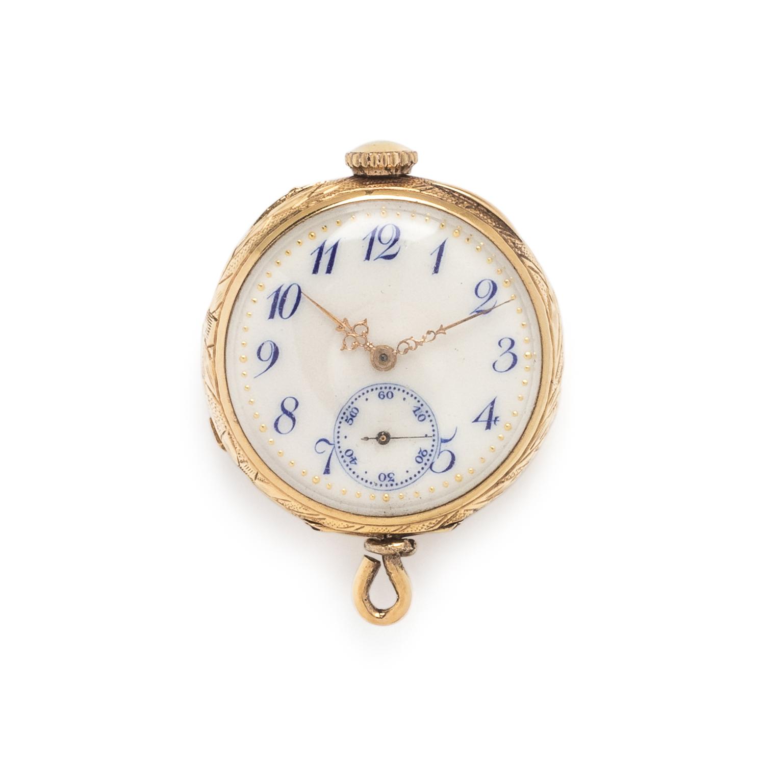 14K YELLOW GOLD HUNTER CASE POCKET WATCH AND CHAIN