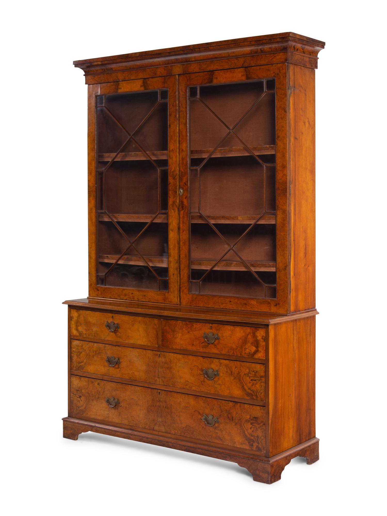 A Late George III Burl Walnut Bookcase