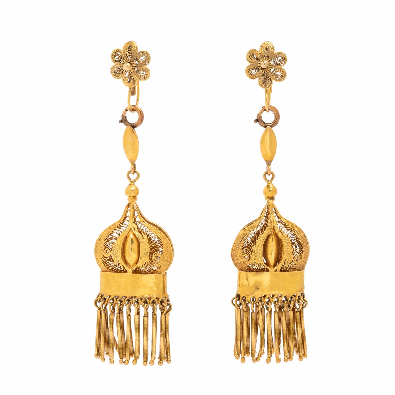 Yellow Gold Pollera Tassel Earrings