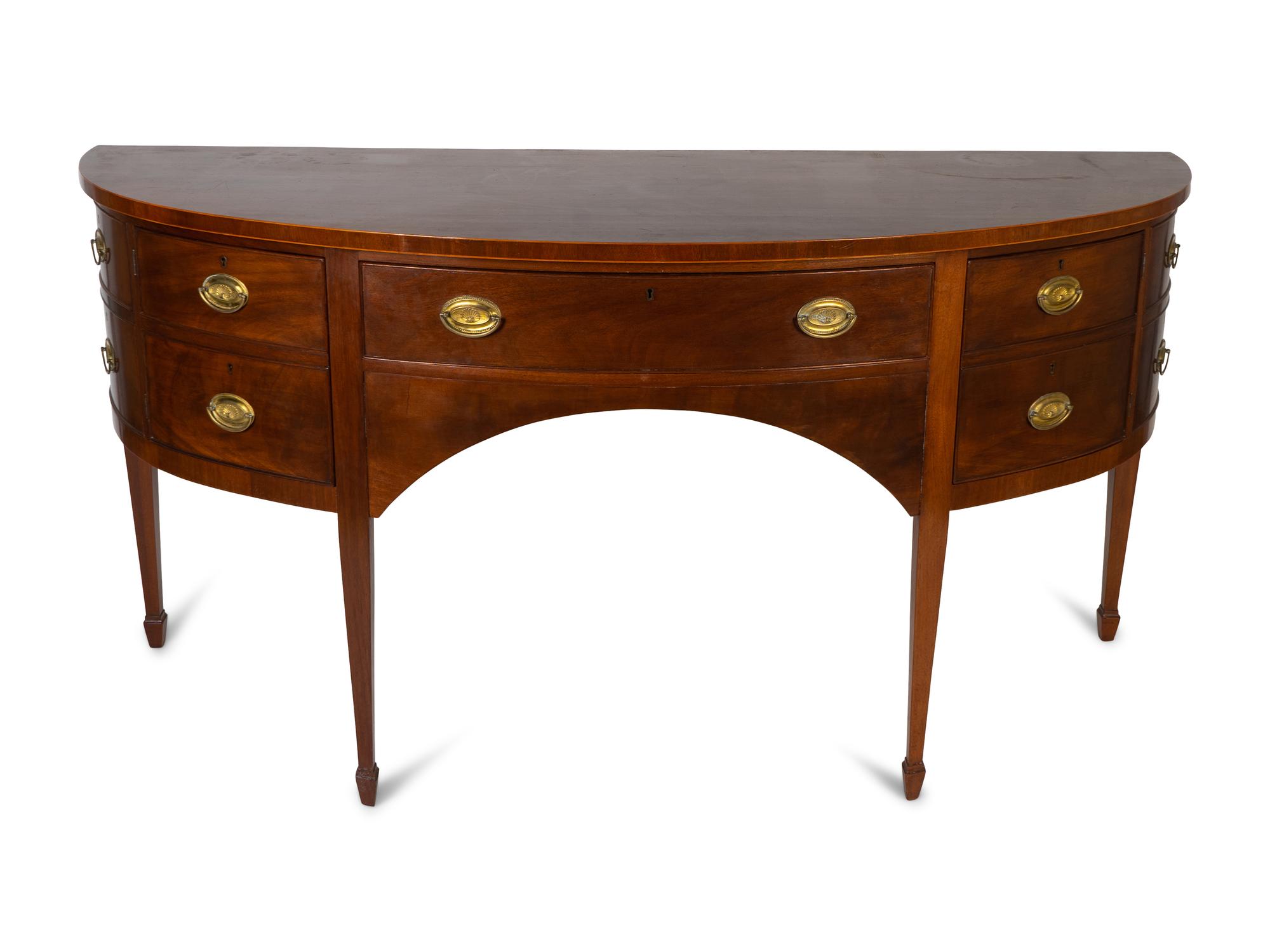 A Federal Style Satinwood-Inlaid Mahogany Bow-Front Sideboard — 19TH CENTURY