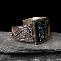 Aaron Anderson (Diné, b. 1970) — Silver Tufa Cast and Mosaic Inlay Cuff Bracelet