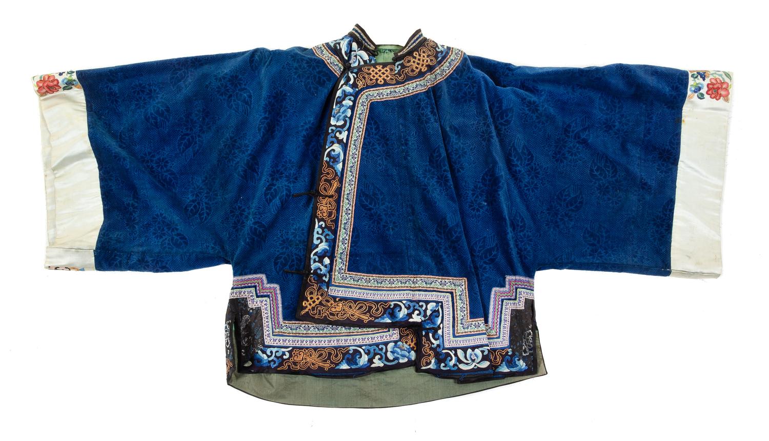 A Blue Ground Silk and Velvet Lady's Jacket