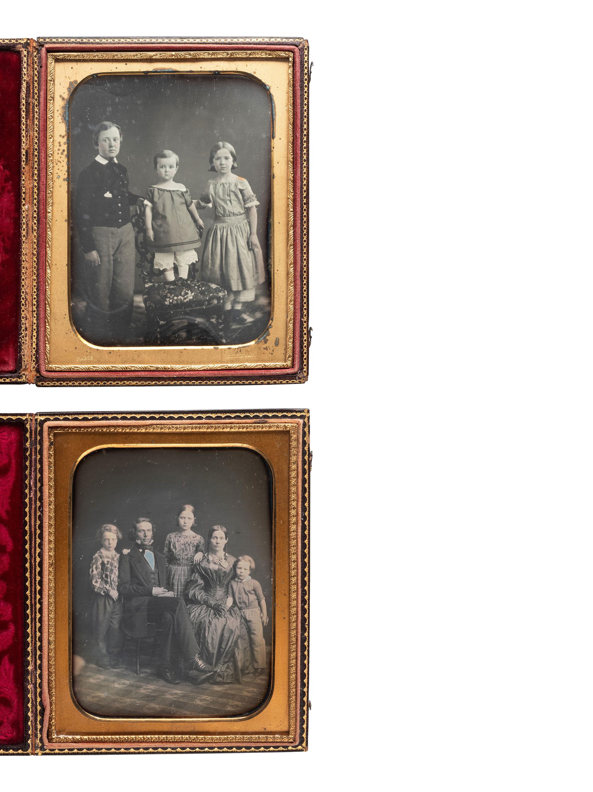 [EARLY PHOTOGRAPHY]. 4 half plate daguerreotypes of families, incl. example by FARIS of Cincinnati.