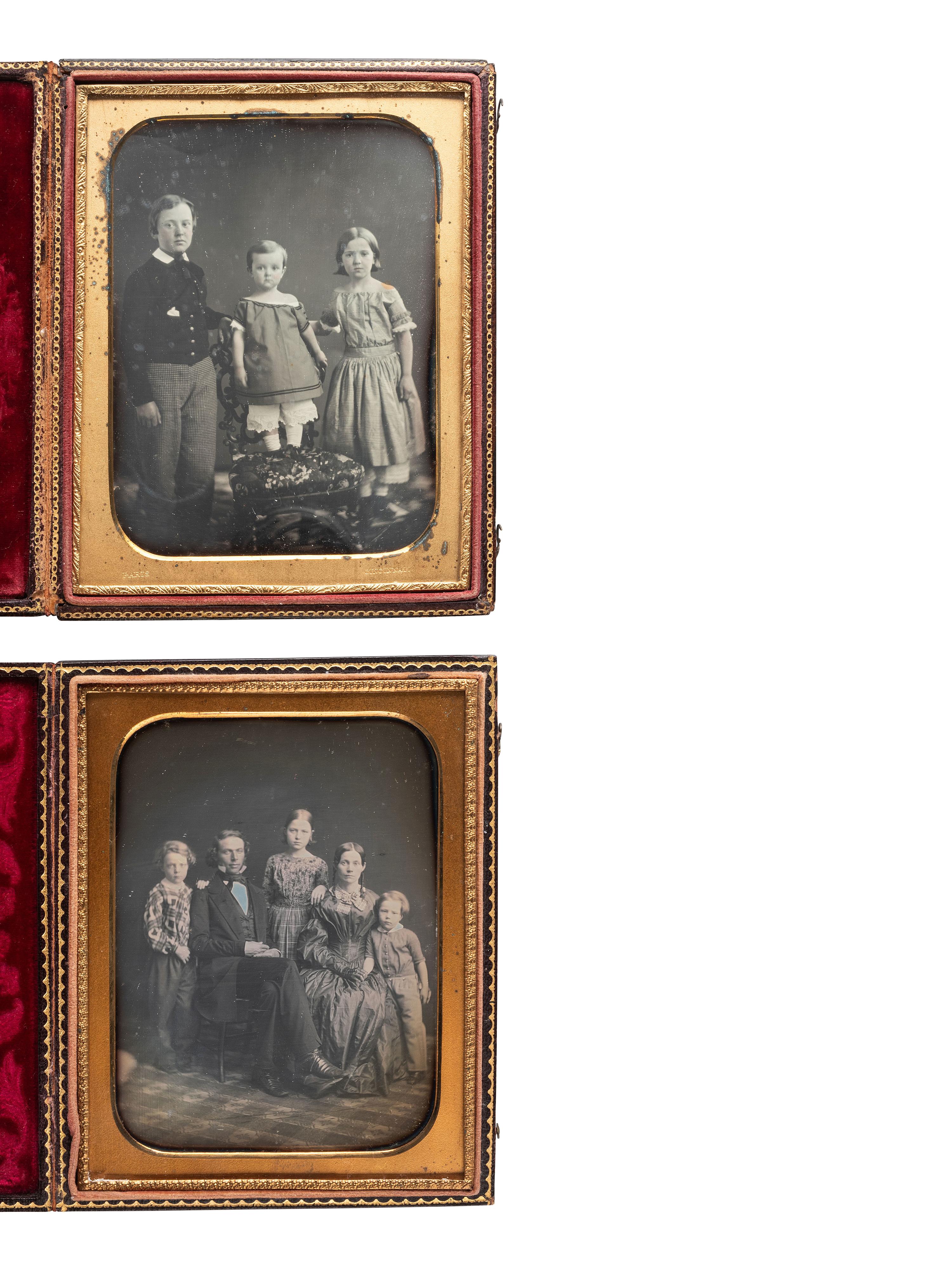 [EARLY PHOTOGRAPHY]. 4 half plate daguerreotypes of families, incl. example by FARIS of Cincinnati.