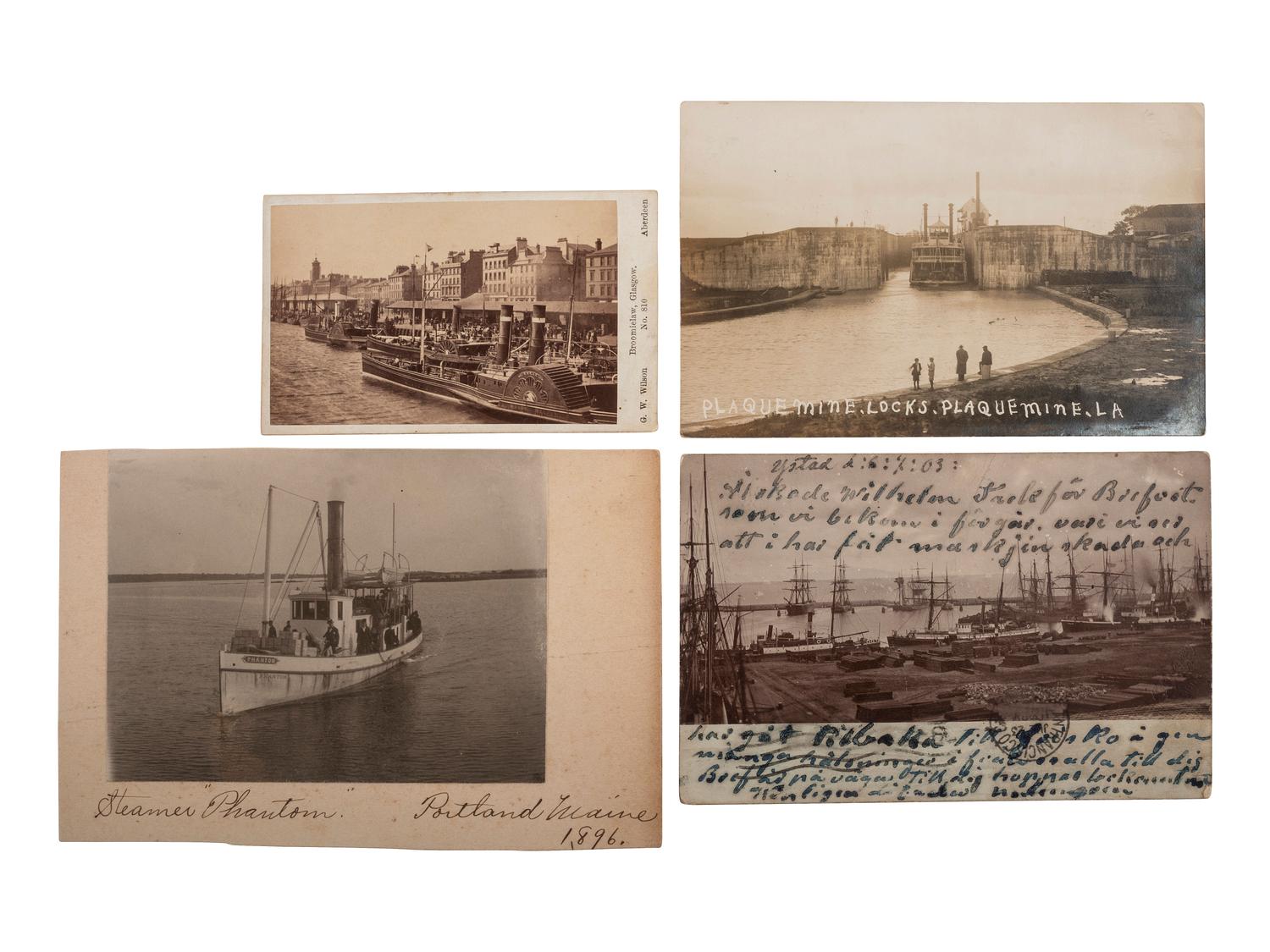 [BOATS]. A group of 54 RPPCs & photos of steamboats, sailing ships, and other vessels.