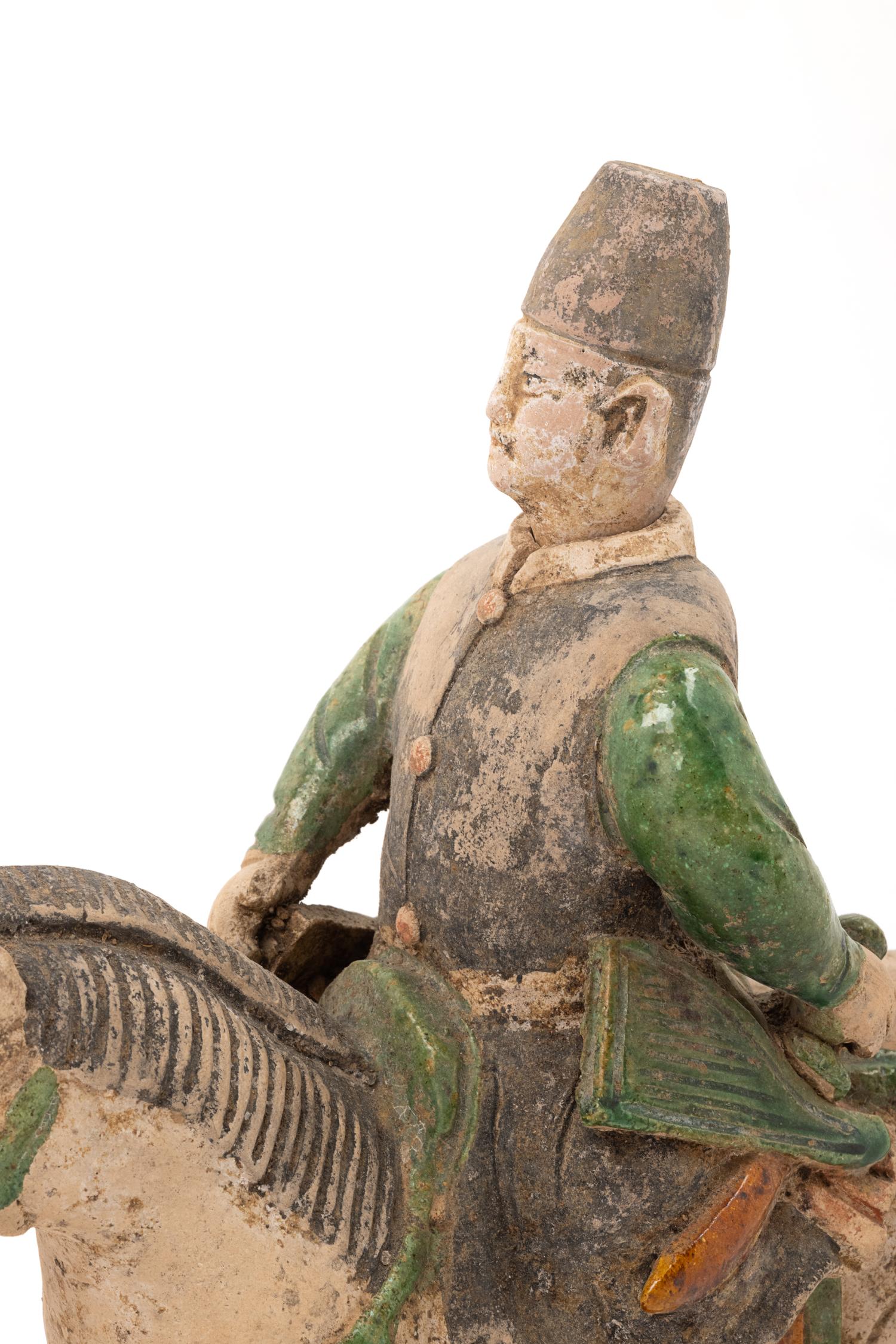 A Pair of Chinese Sancai Glazed Mounted Musician Burial Figures